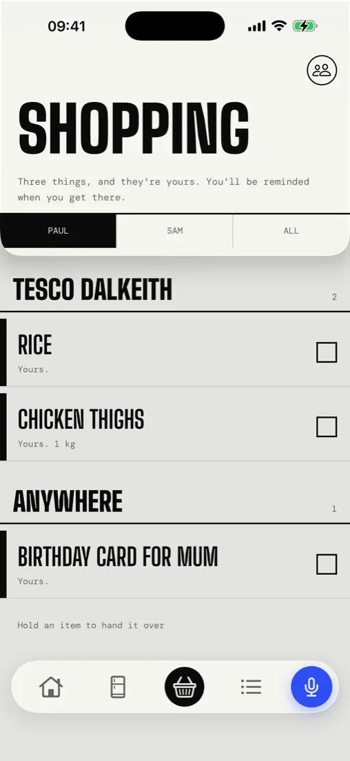 Shopping, the list under the shop it belongs to