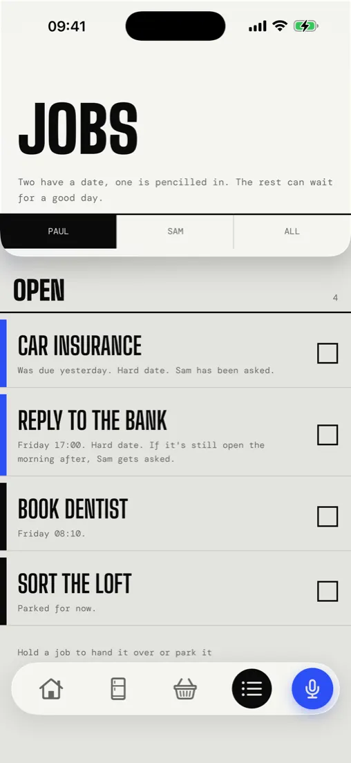 Jobs, four open with blue stripes for real dates